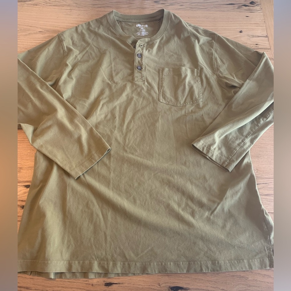 Duluth Henley Cotton Long Sleeve Shirt Green‎ Yelllow Men’s XL Tall Preowned